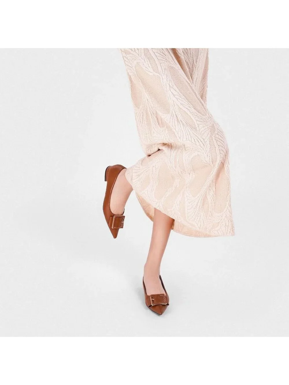 Women's Brown Pointed Toe Square Buckle Flats Elegant Slip-On Comfortable Shoes